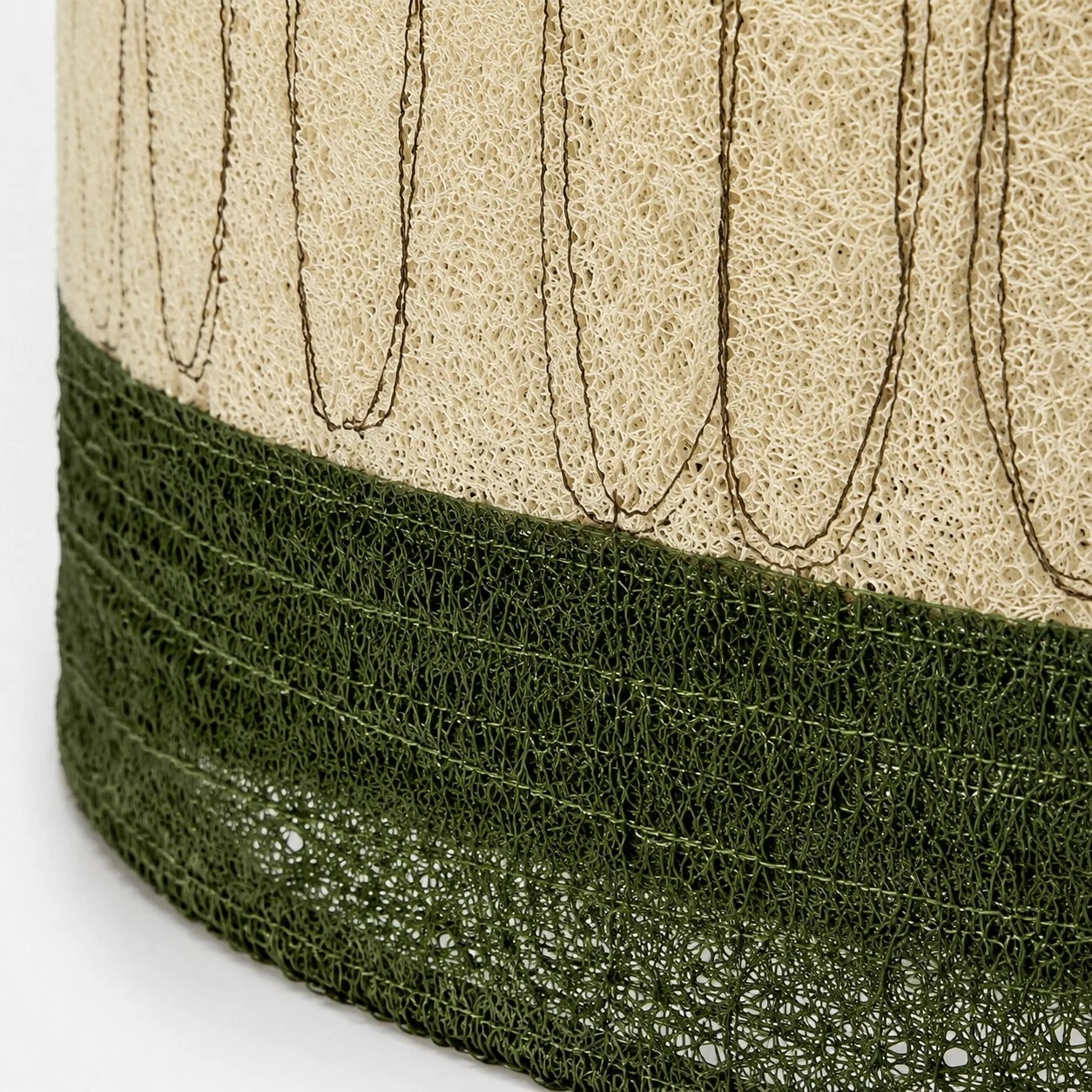 Gros plan sur la fibre de luffa et la bordure verte