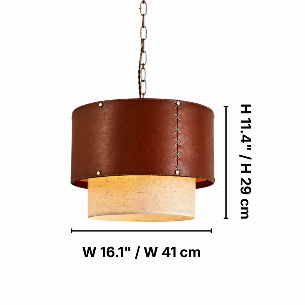 Diagramme des dimensions pour une suspension en cuir marron de 16,1 pouces