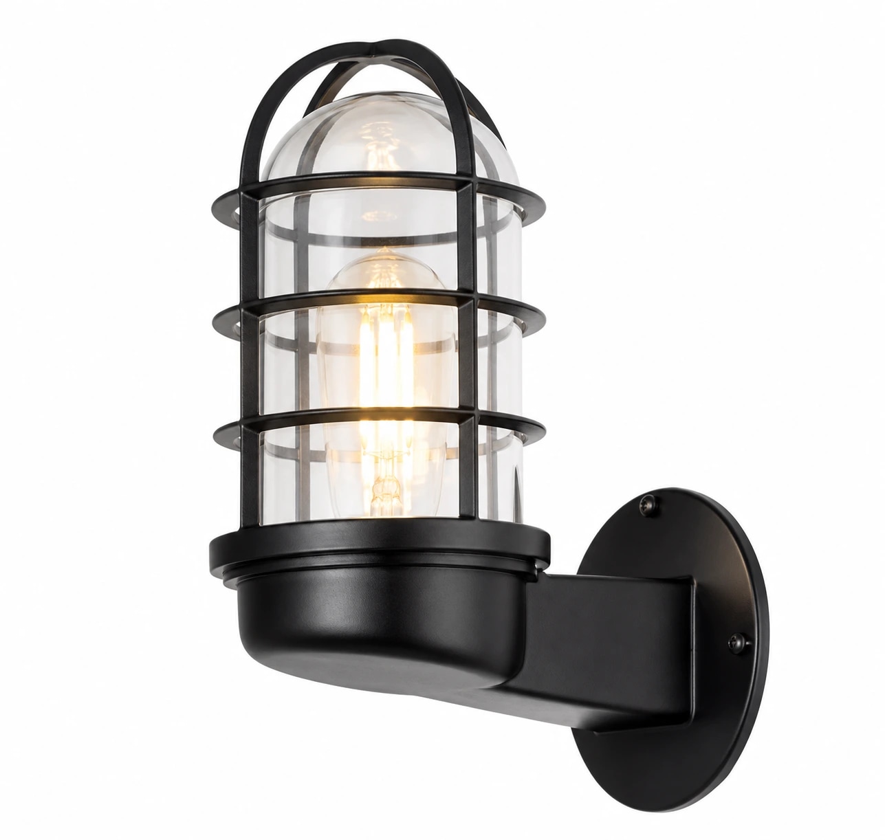 Patnox Wandleuchte aus Klarglas, schwarze Ausführung