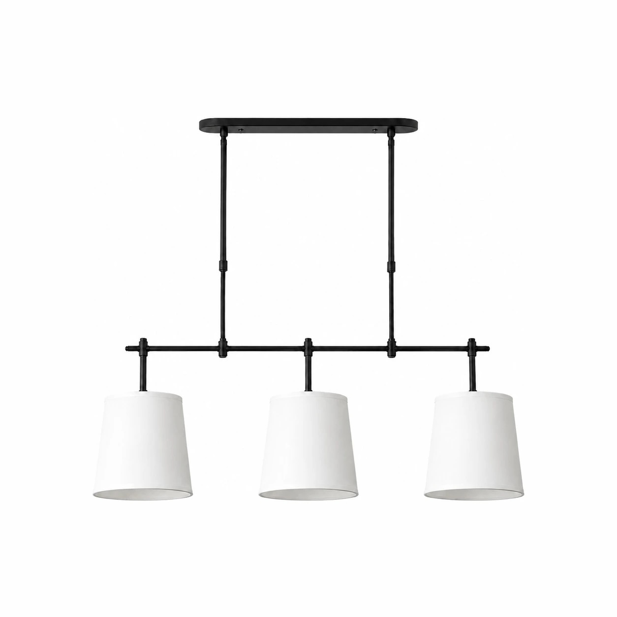 Lustre linéaire Dumora, abat-jour blanc, finition noire