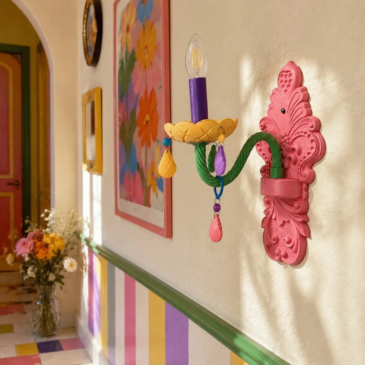 Applique murale colorée à une seule tête dans un couloir stylé