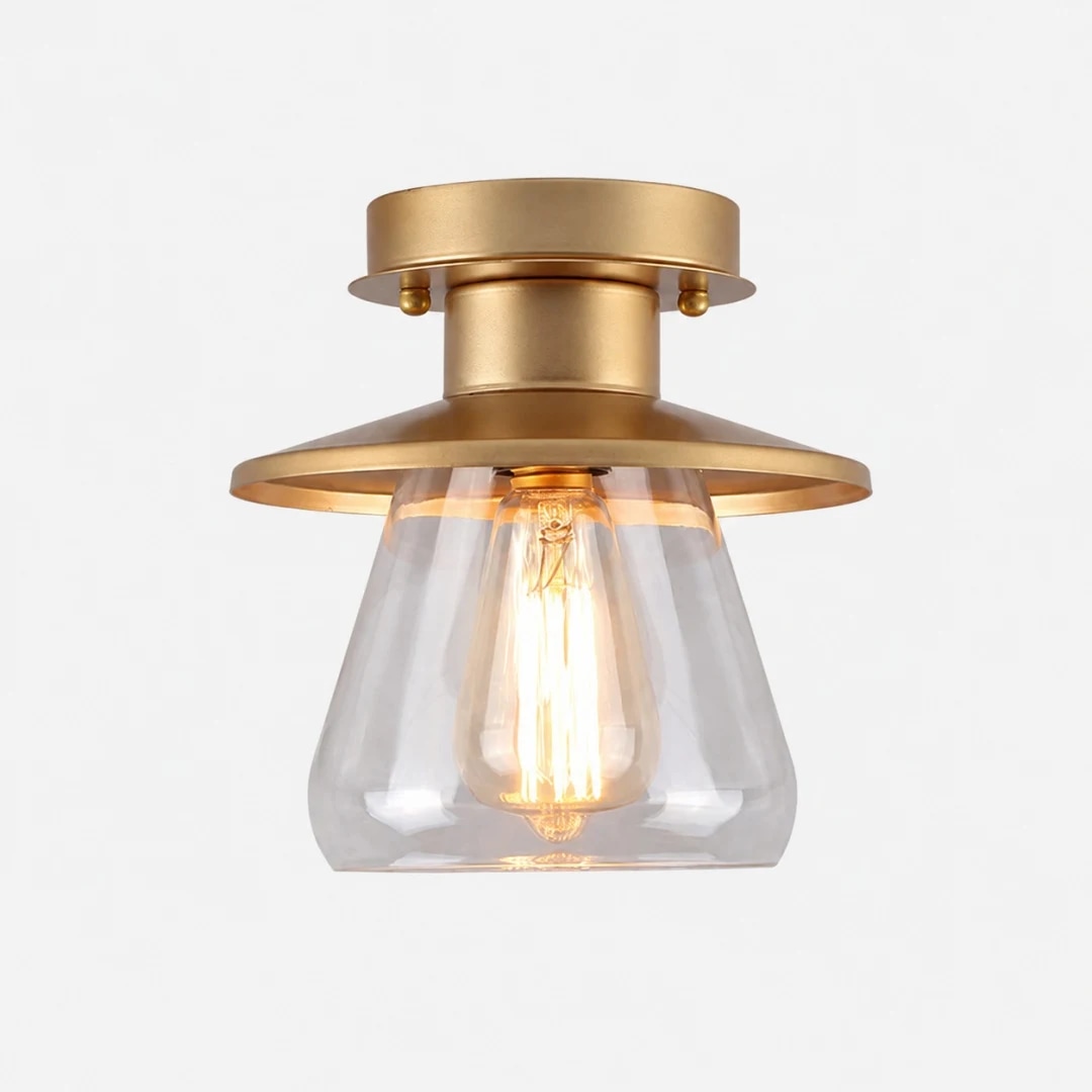 plafonnier en métal doré et en verre