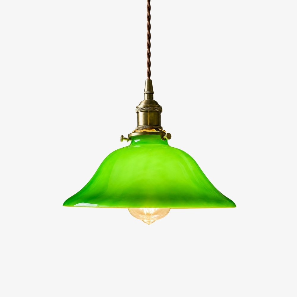Suspension en verre vert style A avec finition laiton