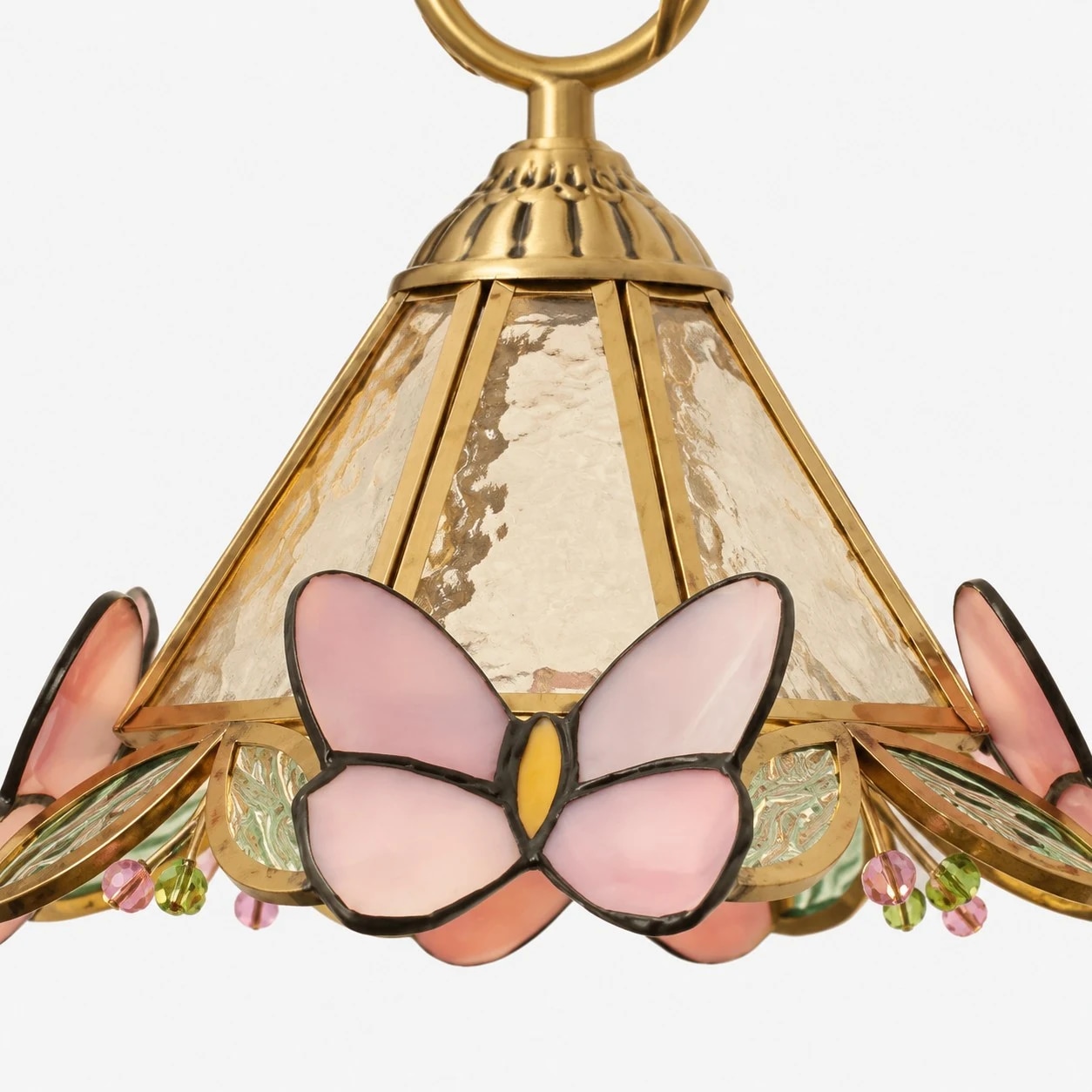 Suspension papillon, abat-jour en verre et détails papillon