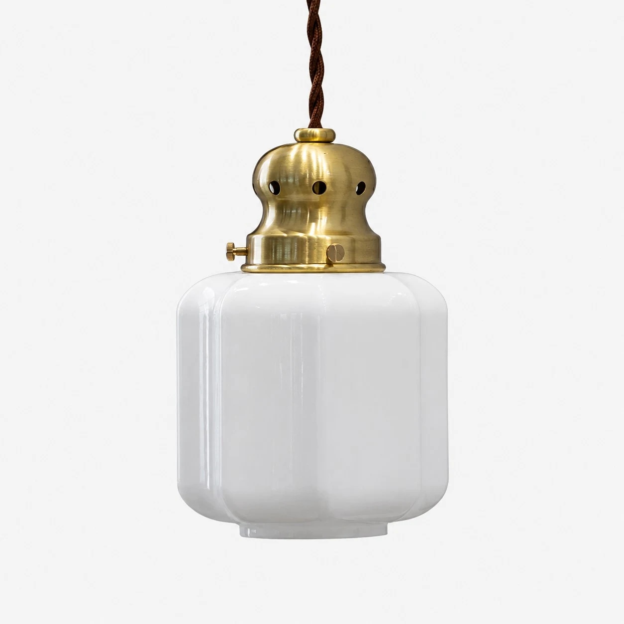 Suspension style 1 en laiton vintage et verre blanc
