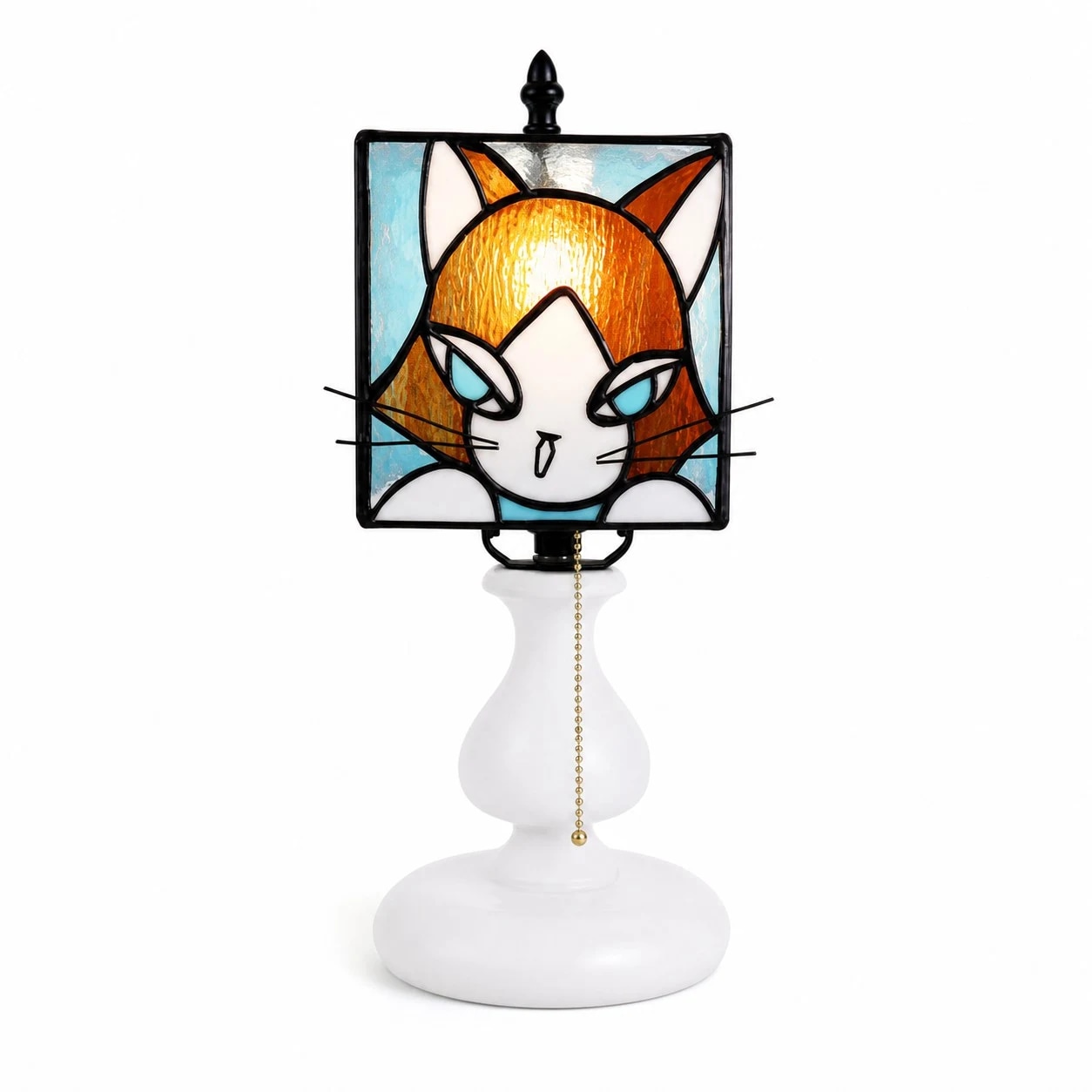 Lámpara de mesa de vidrieras con forma de gato naranja y amarillo