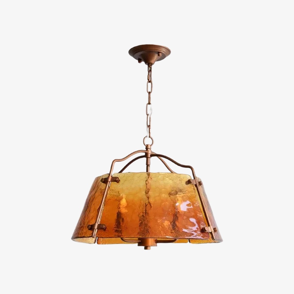 vue produit du lustre suspendu en verre ambré