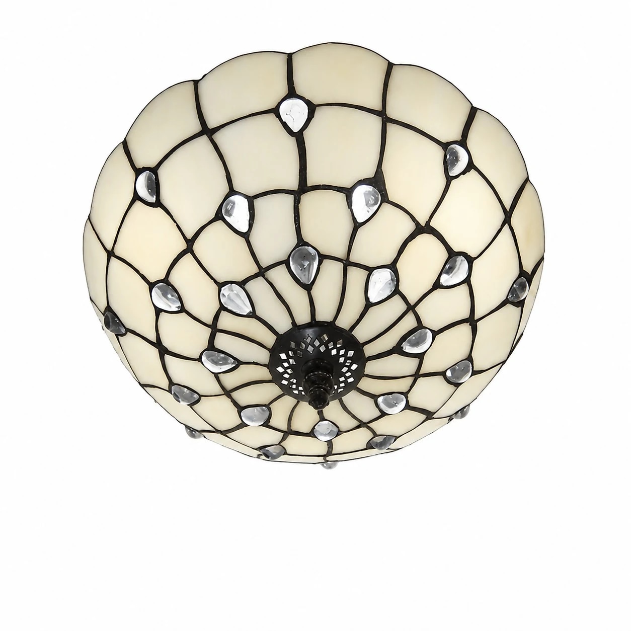 Lámpara de techo empotrable de 30 cm con 2 luces, cuentas blancas y acabado plateado.