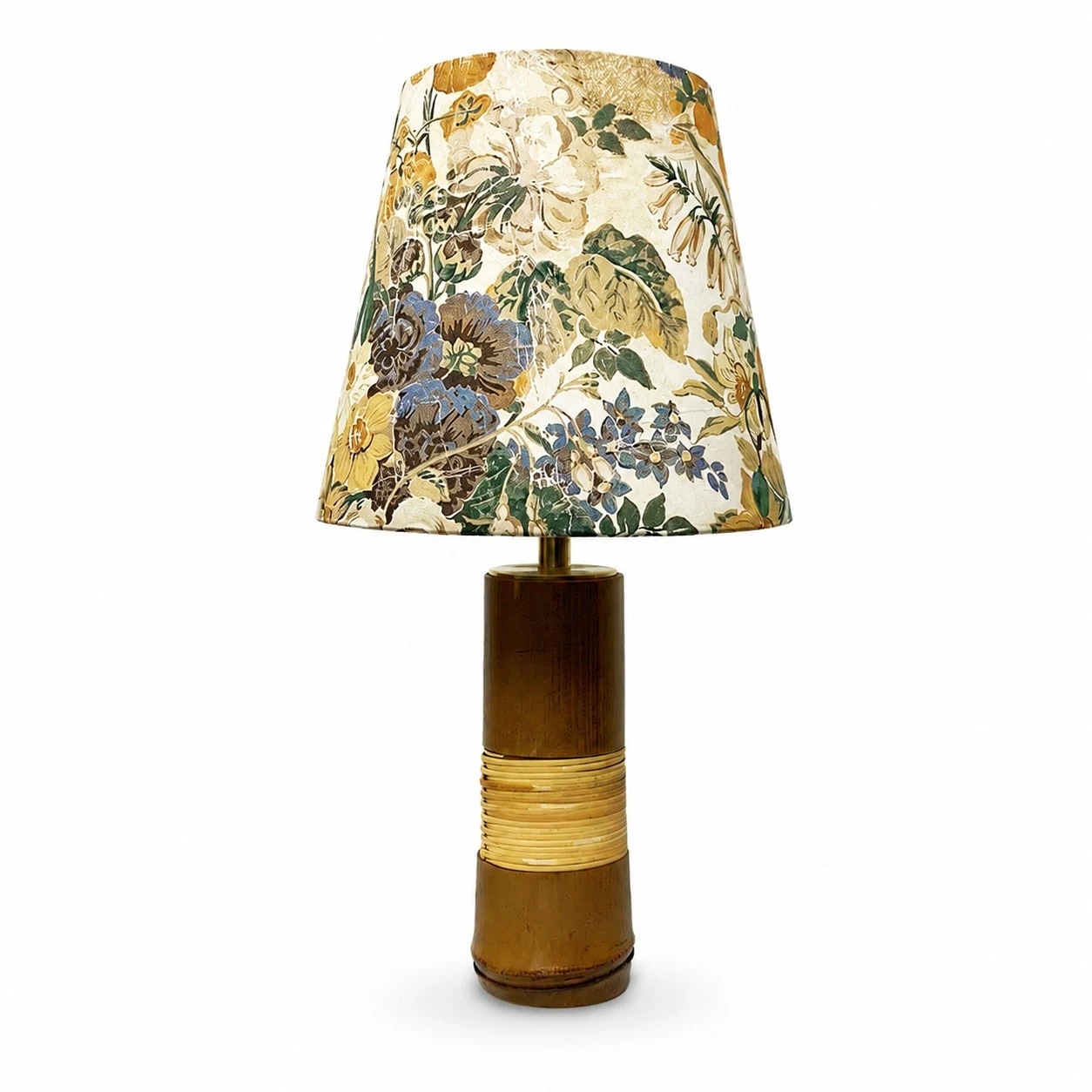 Lampe de table en bambou avec abat-jour en bambou et abat-jour botanique ivoire