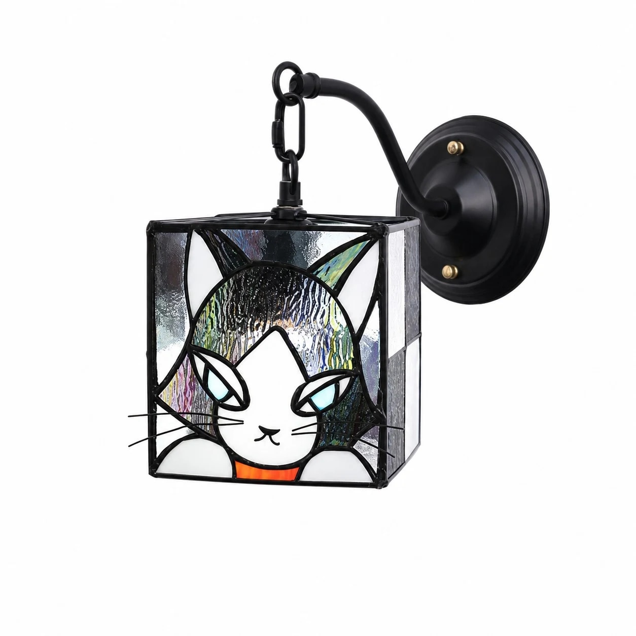 Applique murale en vitrail chat violet fumé
