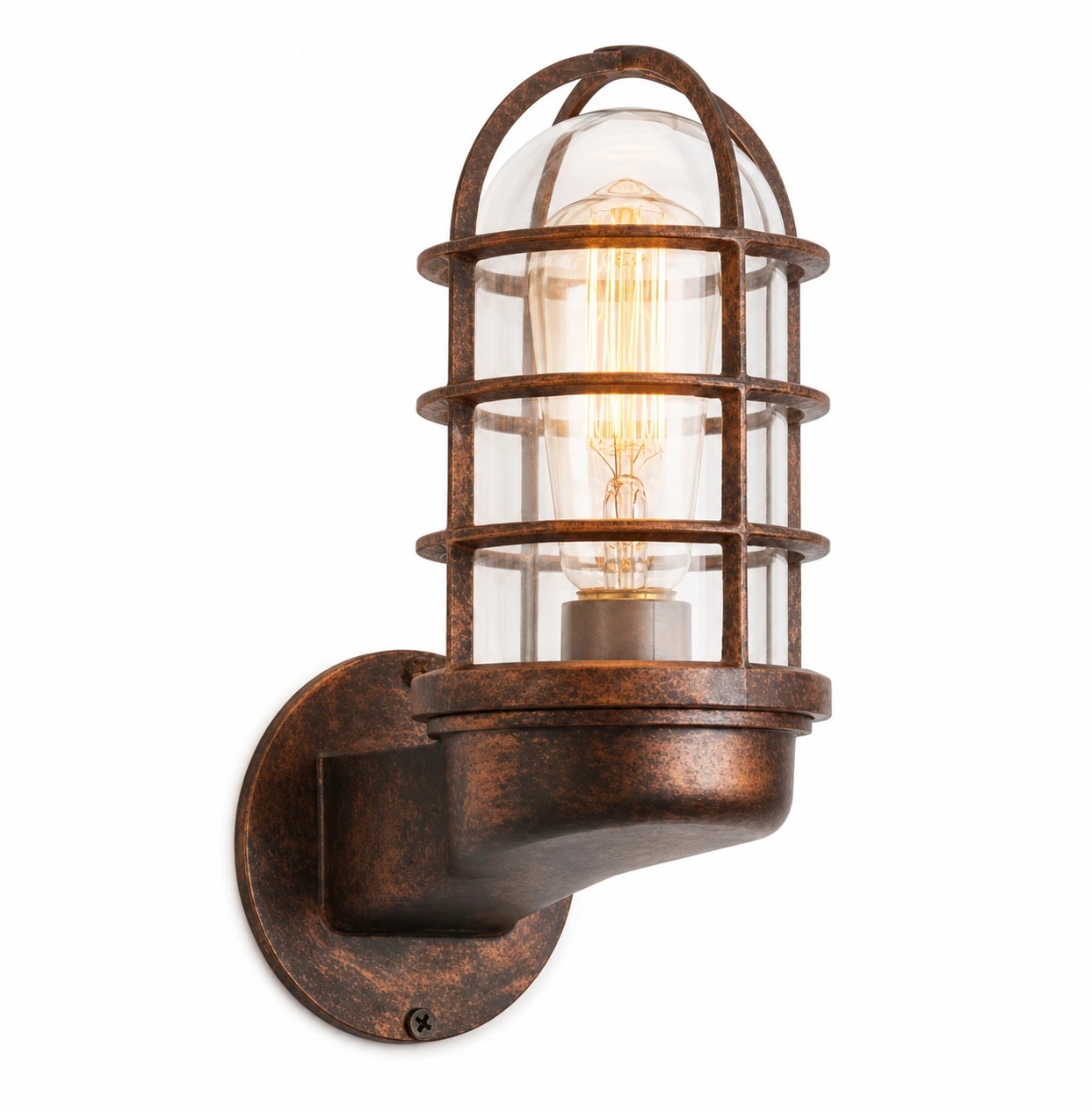 Patnox Wandleuchte aus Klarglas, Oberfläche in Rostbronze