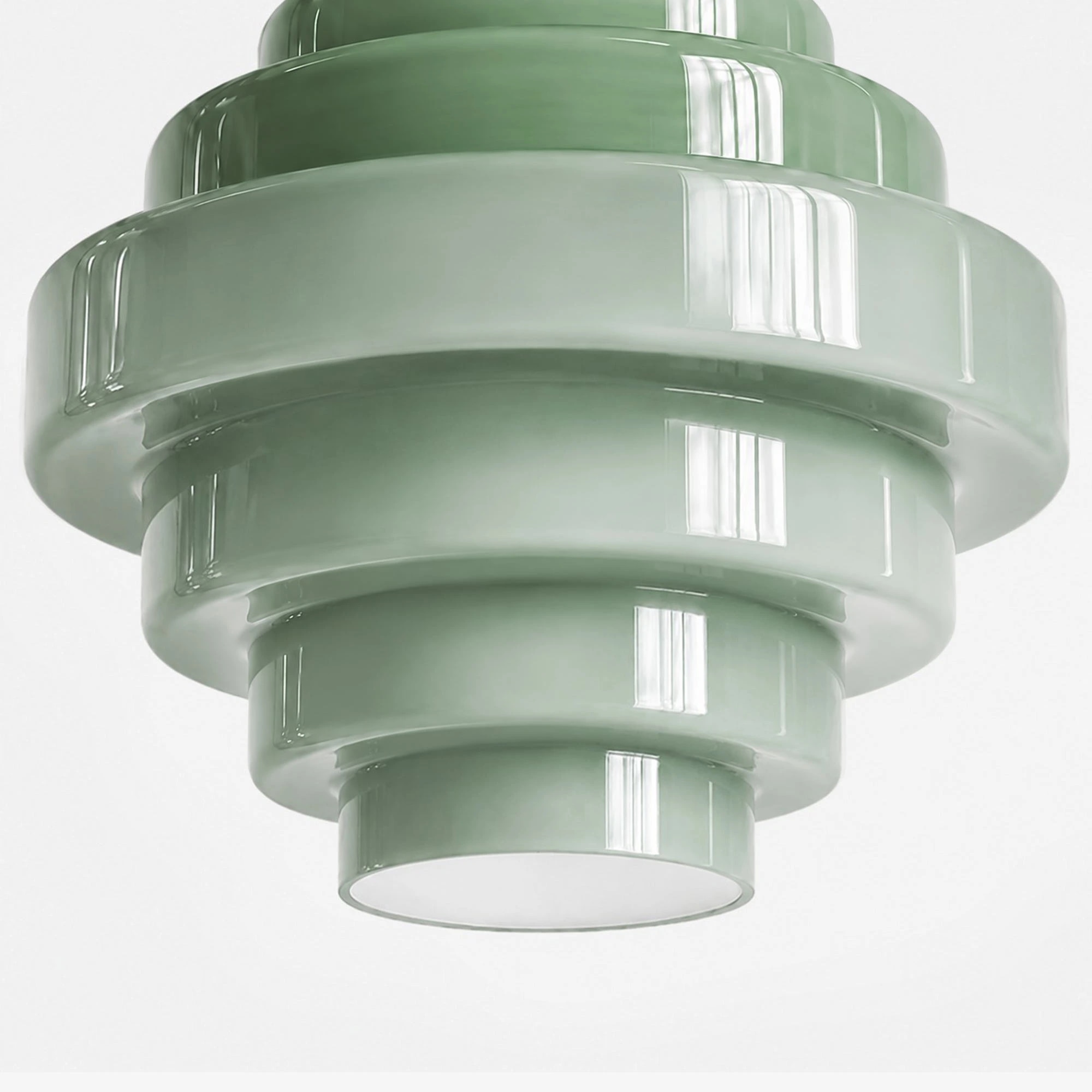 Détail du dessous de l'abat-jour en verre dégradé vert superposé