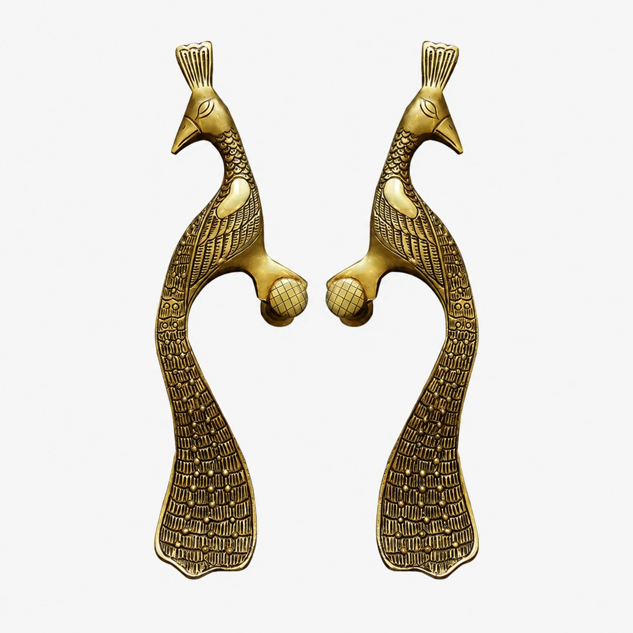 Maniglie per porte in ottone fatte a mano a forma di animale - Pavone in ottone anticato, grandi