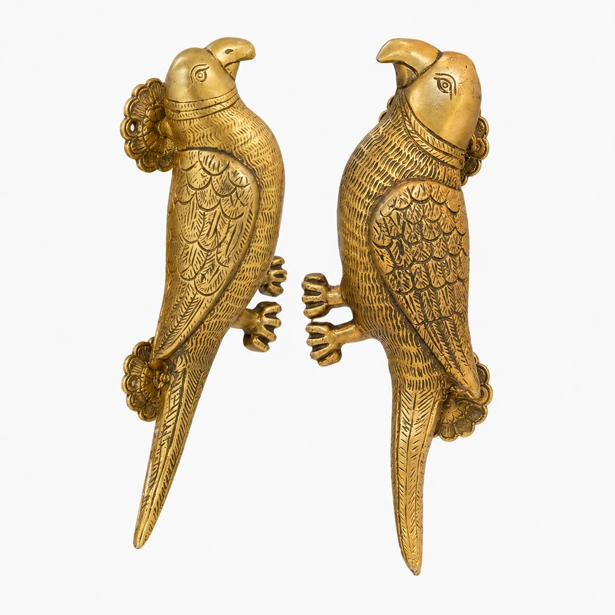 Maniglie per porte in ottone realizzate a mano con animali - Uccello primaverile in ottone anticato standard