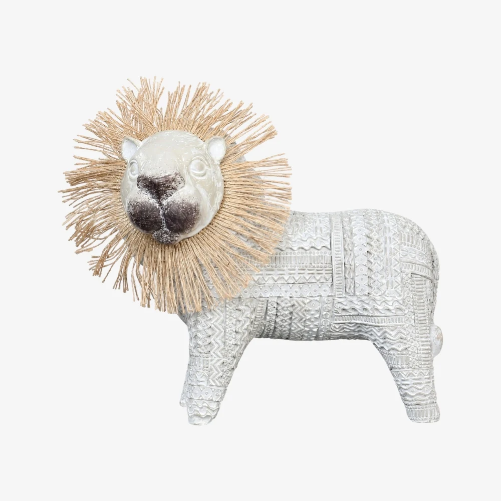 Adorno de león de resina hecho a mano estilo León con melena tejida