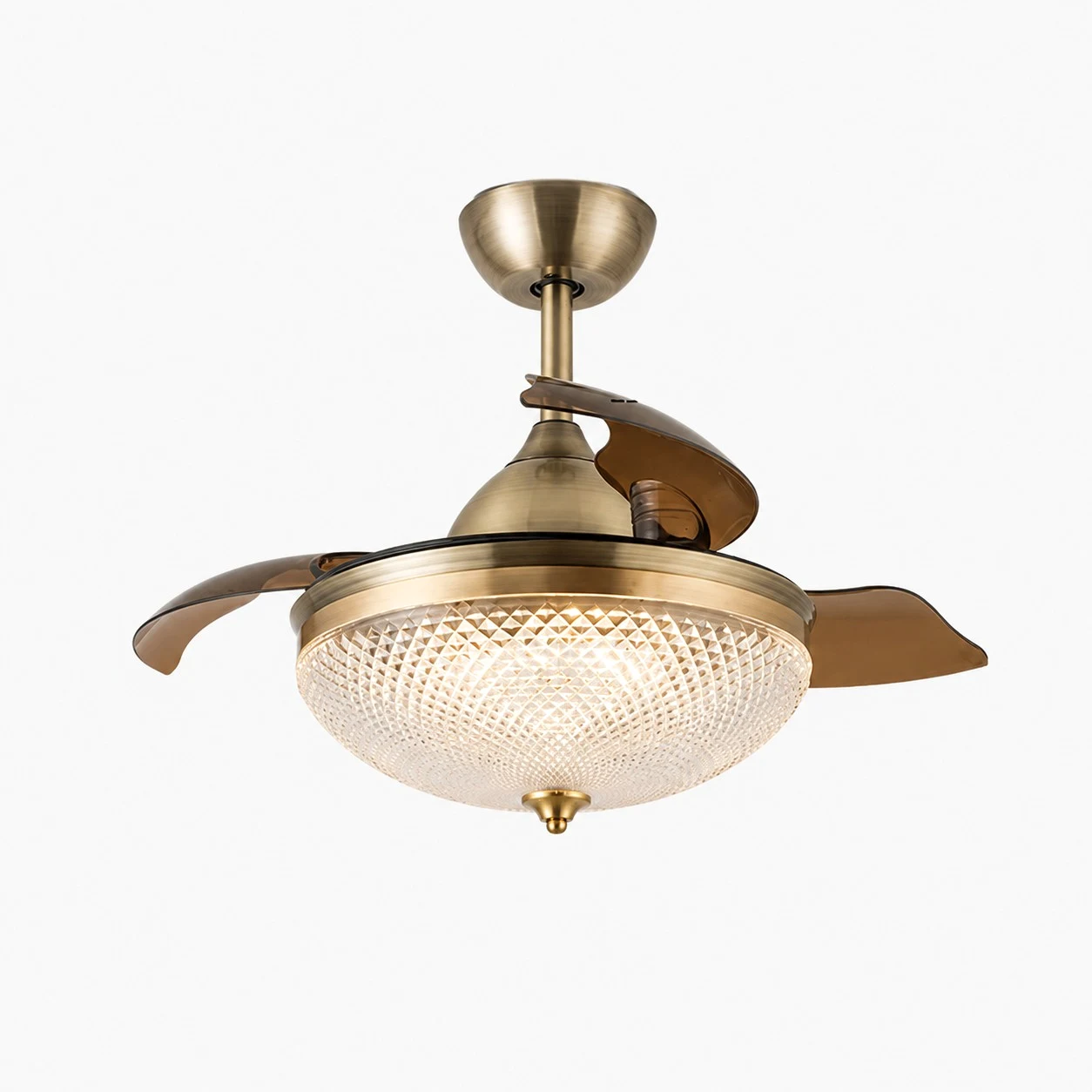 Ventilador de techo retráctil de latón antiguo con luz, estilo D
