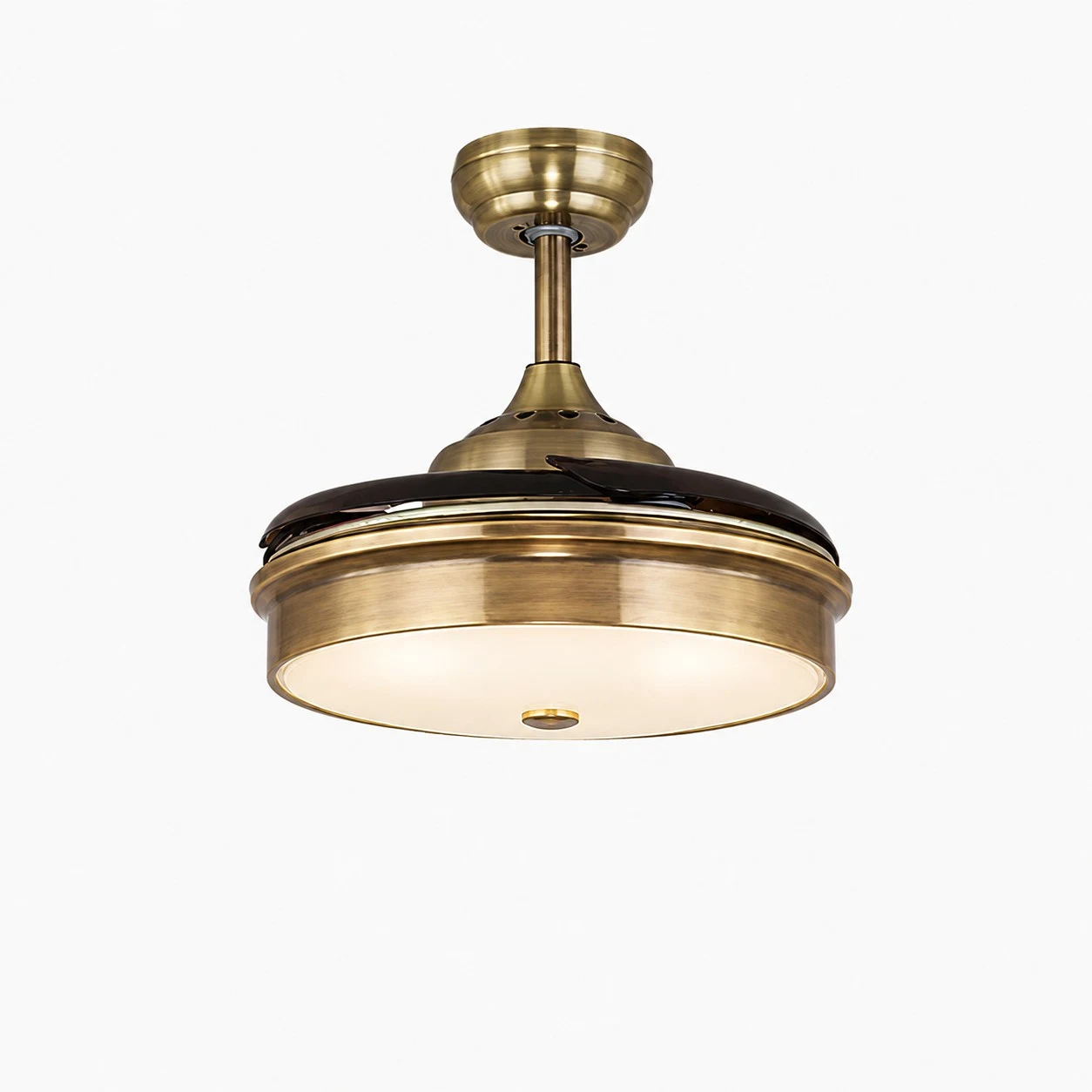 Ventilador de techo retráctil de latón antiguo con luz, estilo A