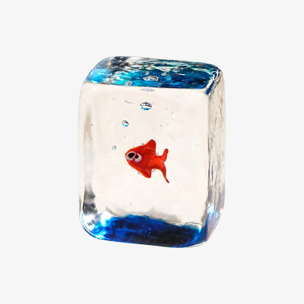 Adorno de pez dorado cuadrado de cristal hecho a mano, estilo A
