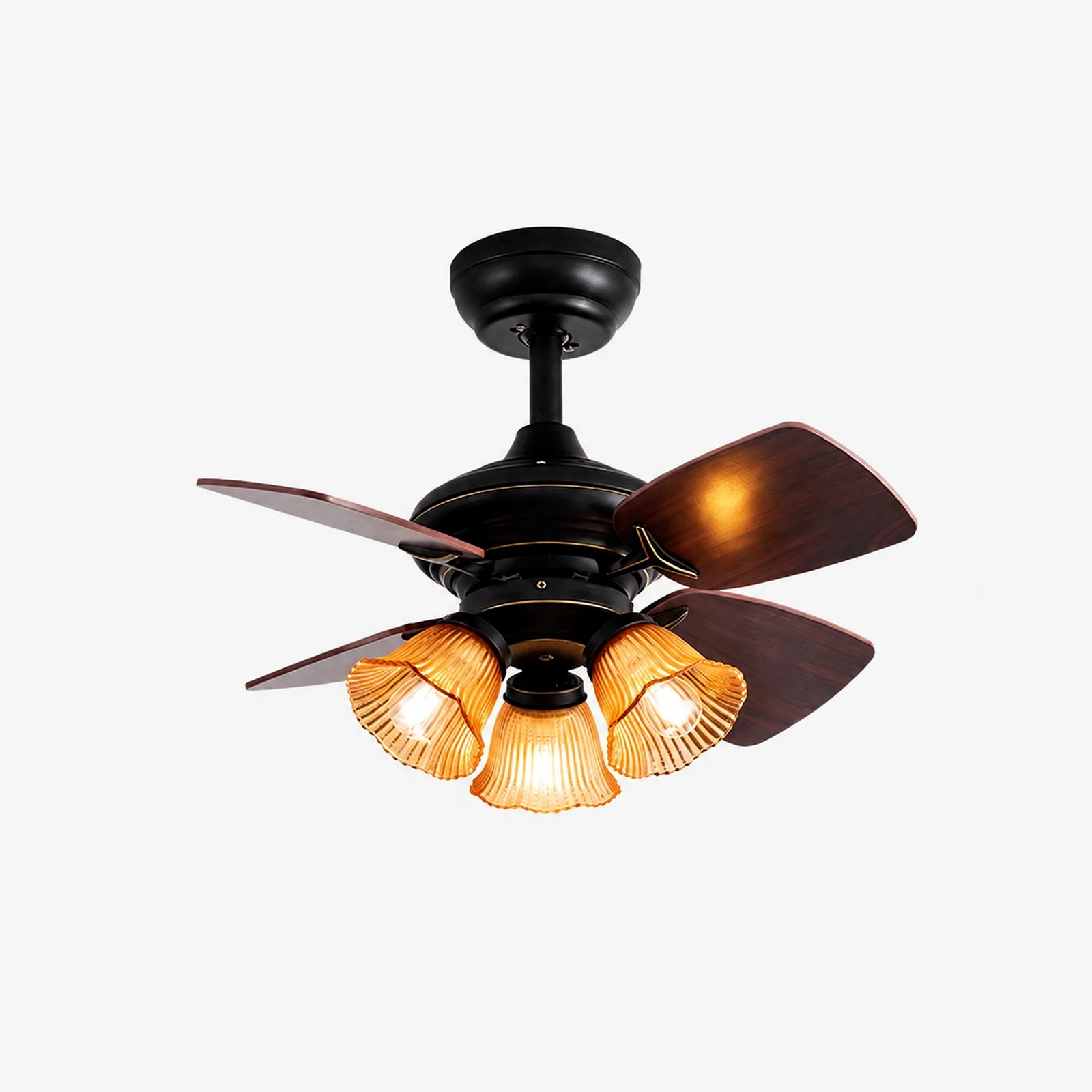 Ventilador de techo con luz de cristal negro ámbar estilo barra colgante