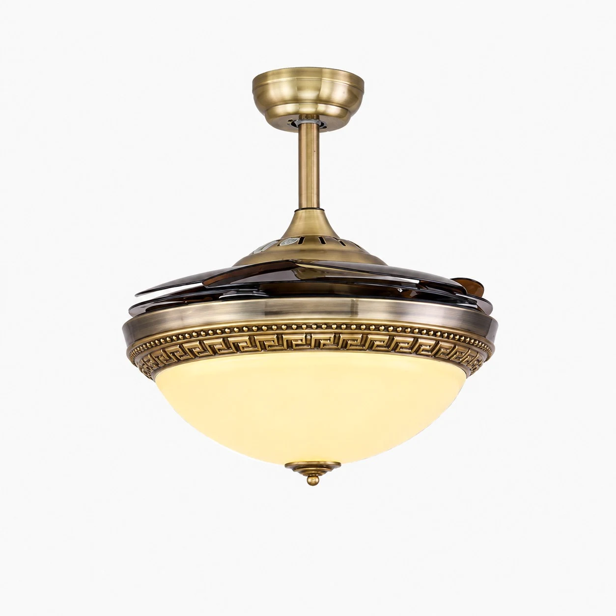 Ventilador de techo retráctil de latón antiguo con luz, estilo C