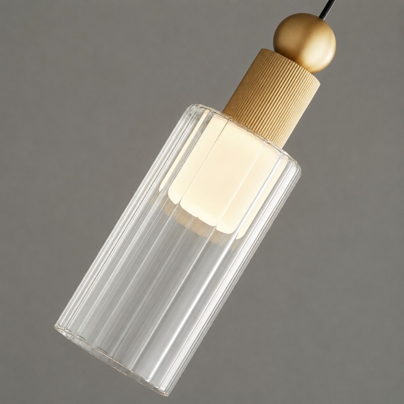 Hanger van natuurlijk koper met geribbeld glas, detailweergave