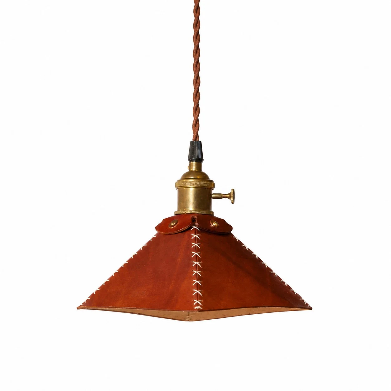 20 cm roodbruine leren piramidehanger