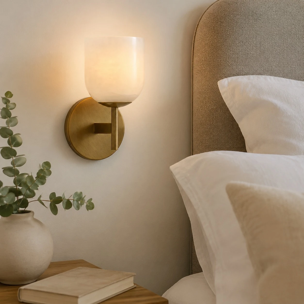 Marble wall sconce in a bedroom setting
