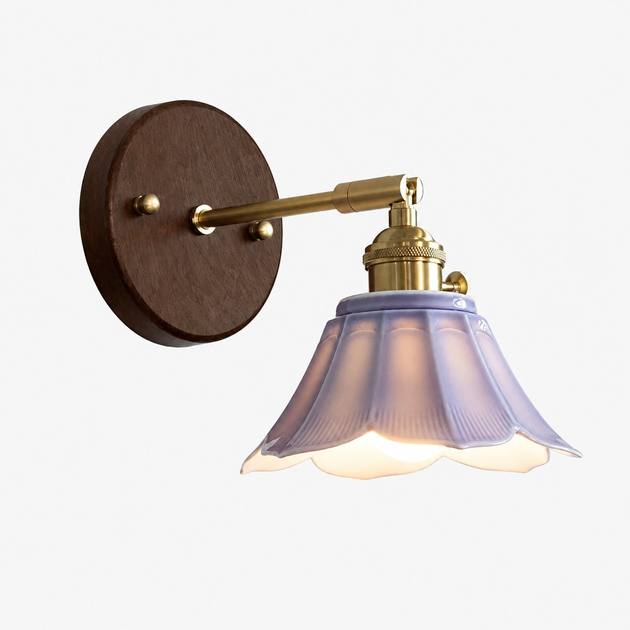Lámpara de pared de cerámica color morado brumoso / madera de nogal / estilo B (ver SKU)