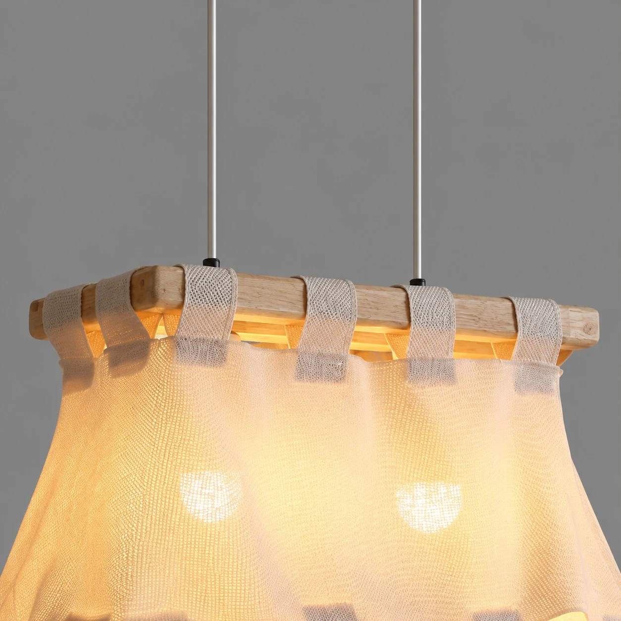 Teksturowany abażur z tkaniny Wabi-Sabi Lampa wisząca z drewna i tkaniny