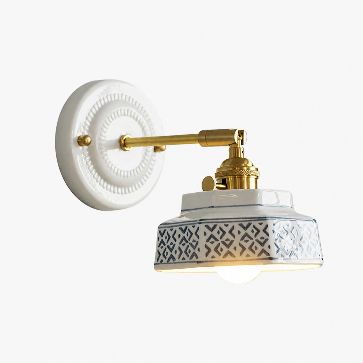 Lámpara de pared de cerámica con estampado azul y blanco / Cerámica / Estilo C (Ver SKU)