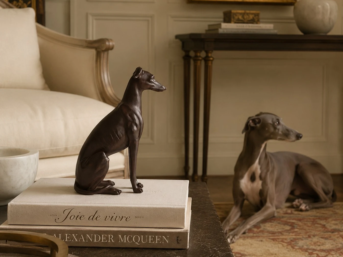 Escultura de resina de perro galgo para decoración de habitaciones