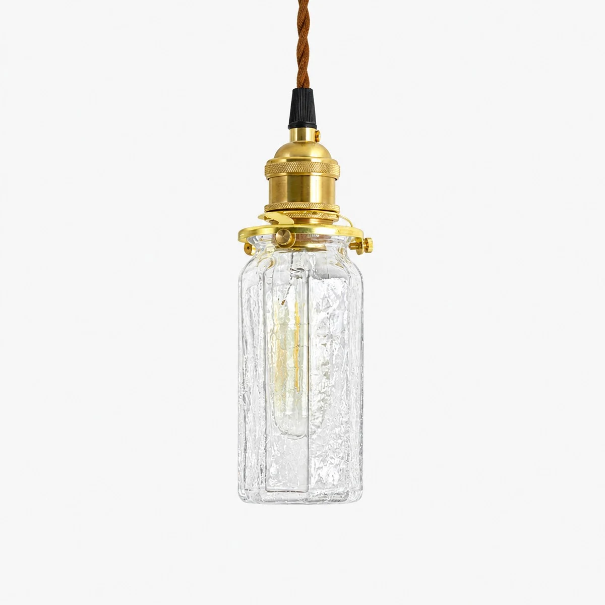 Suspension en verre craquelé transparent sur fond gris SKU