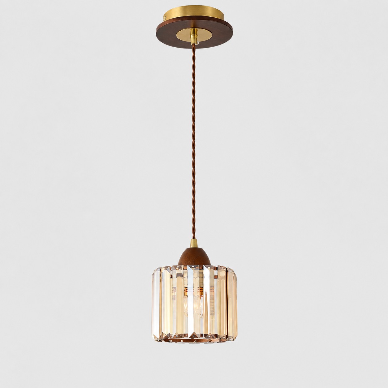 Kristall-Pendelleuchte mit Holz- und Metalldetails, vollständige Artikelnummer