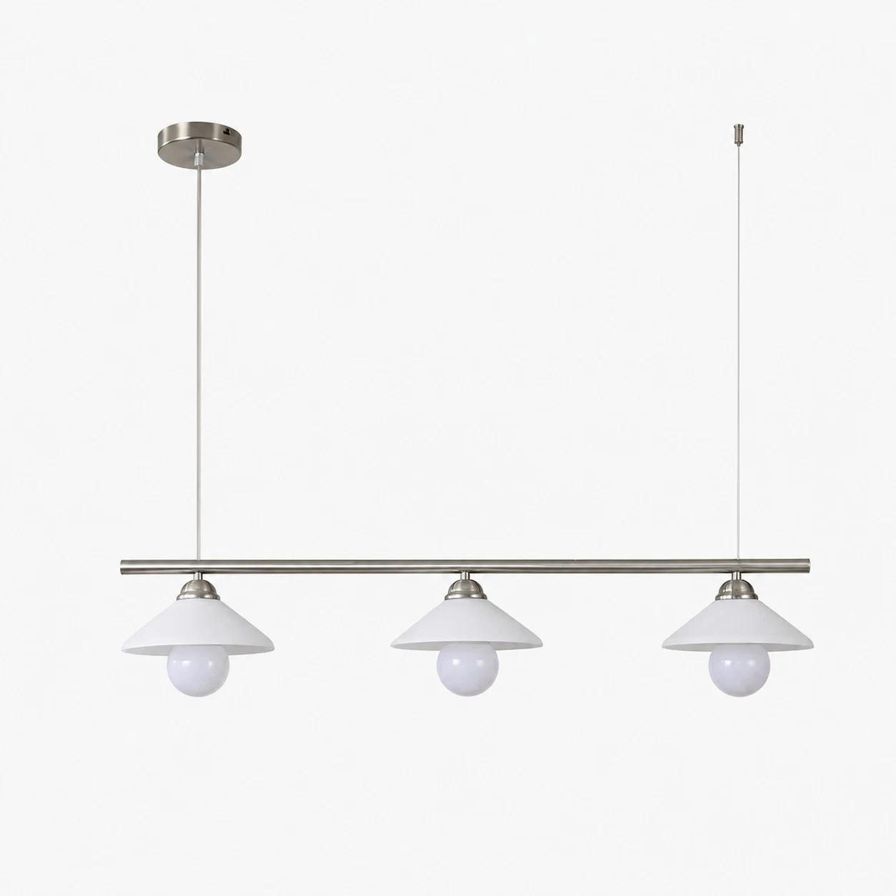Hangende draadpendellamp met 3 koppen en lineair glas