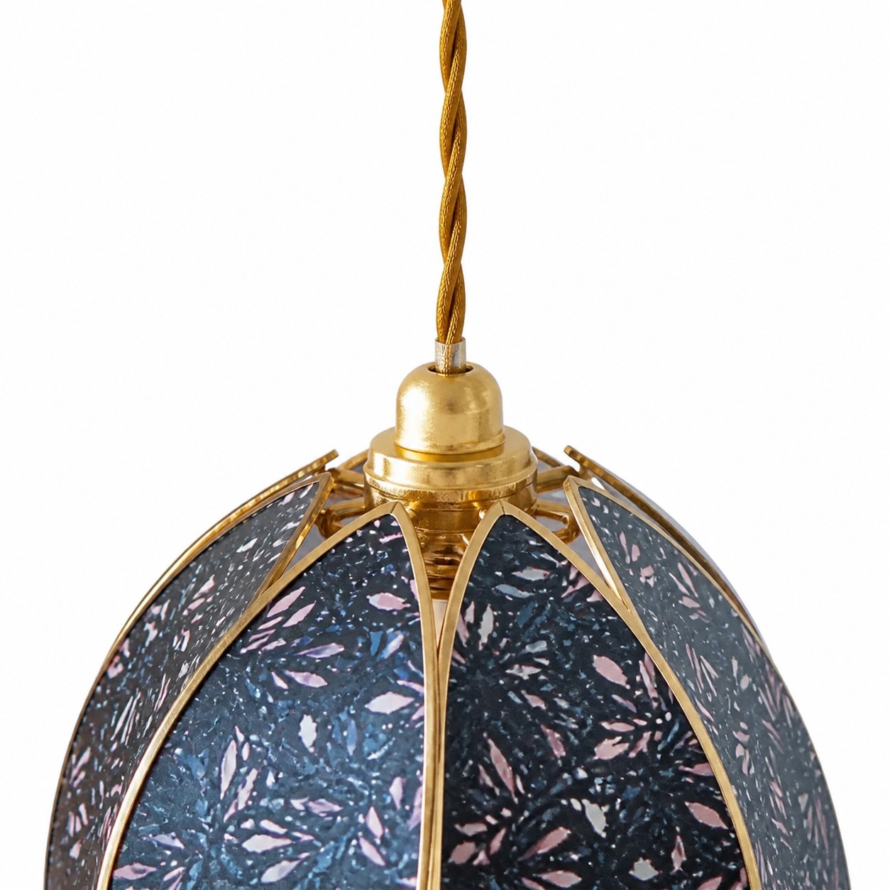 Close view of the blue floral petal shade