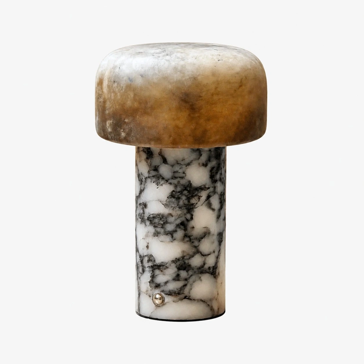 Abajur de mesa com cúpula em dolomita marrom e base em mármore Bulgari.