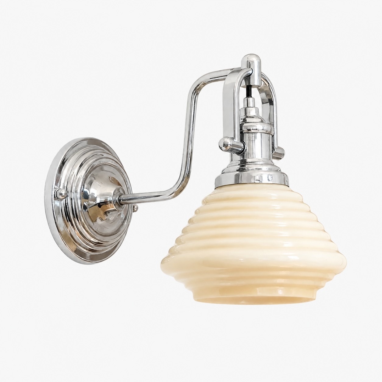 Krämig gul och kromad Bauhaus-vägglampa i glas SKU-bild