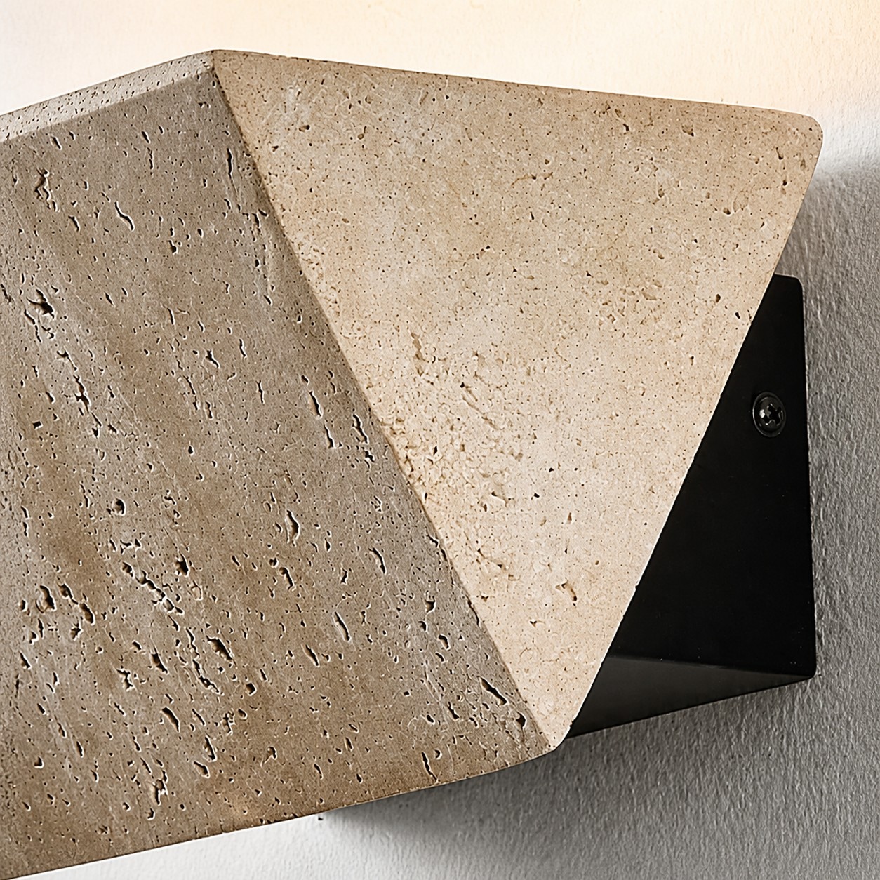 Travertine wall sconce side profile detail