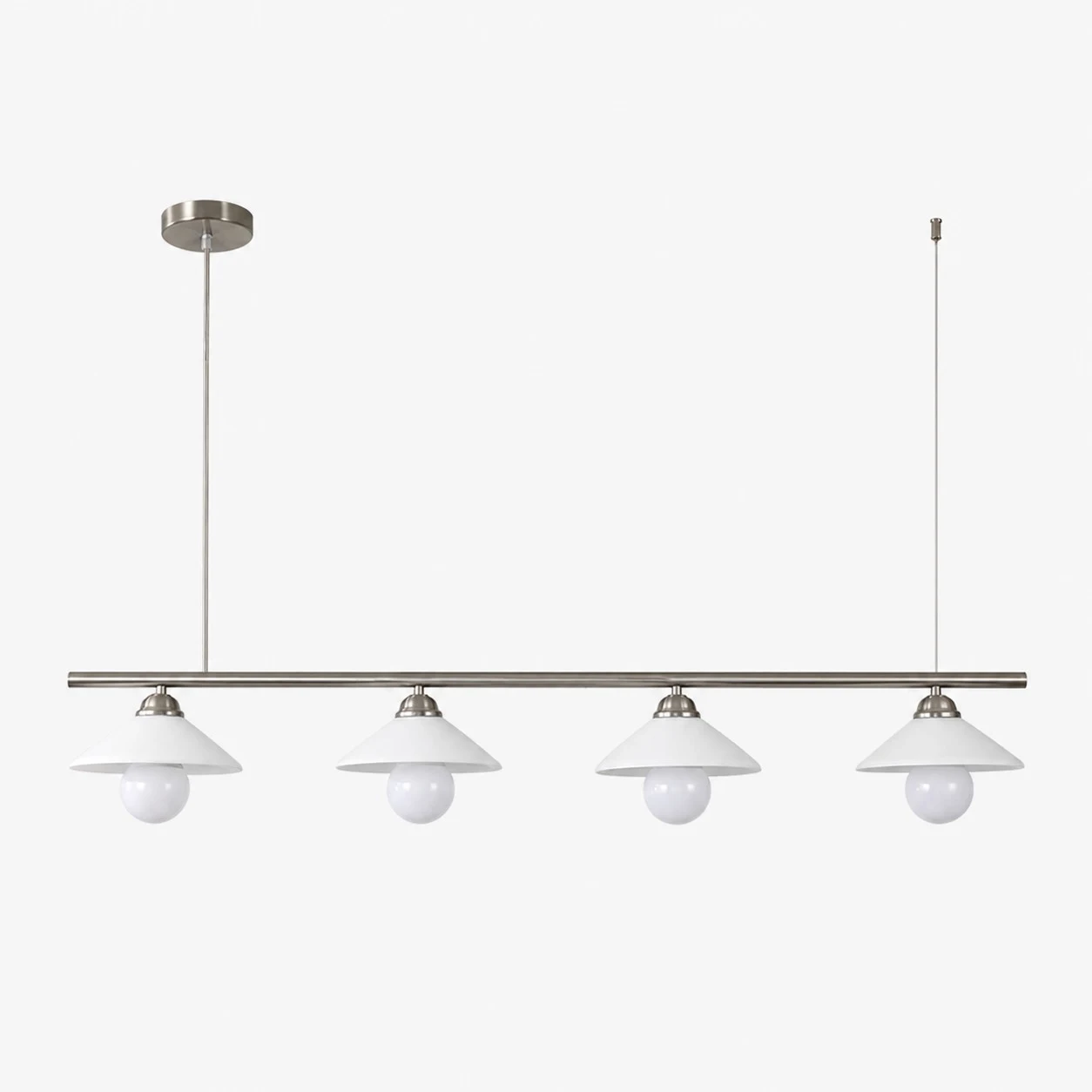Hangende draadpendellamp met 4 koppen en lineair glas