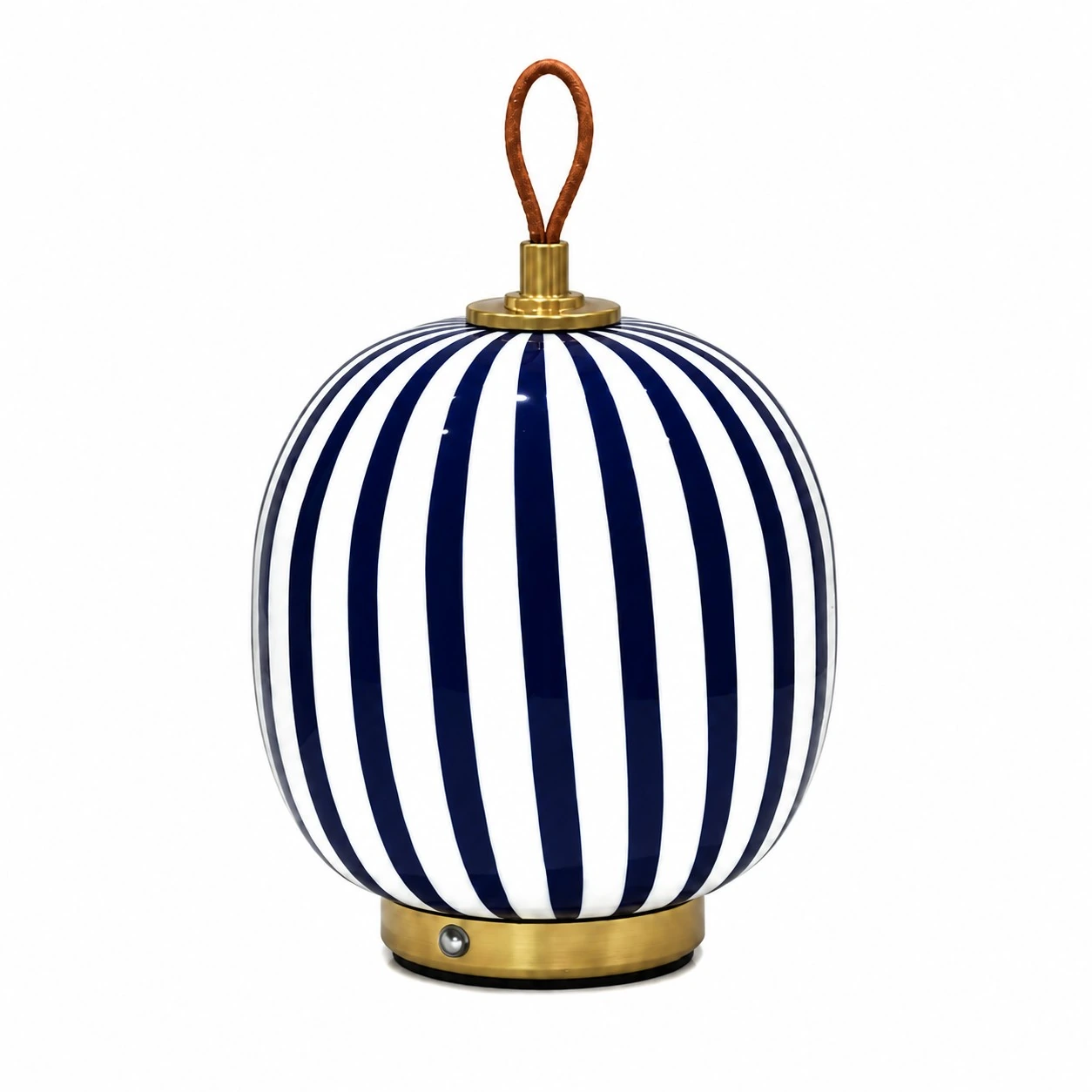 Modrobílá pruhovaná dobíjecí skleněná stolní lampa