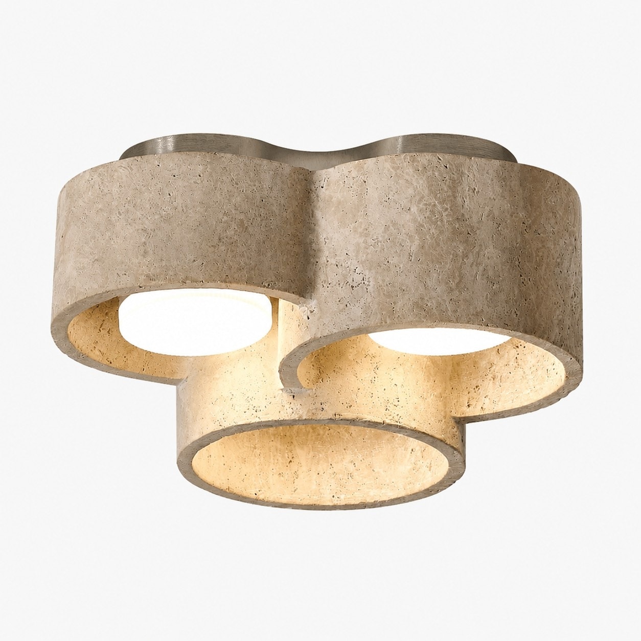 Plafondlamp met drie koppen van travertijnsteen