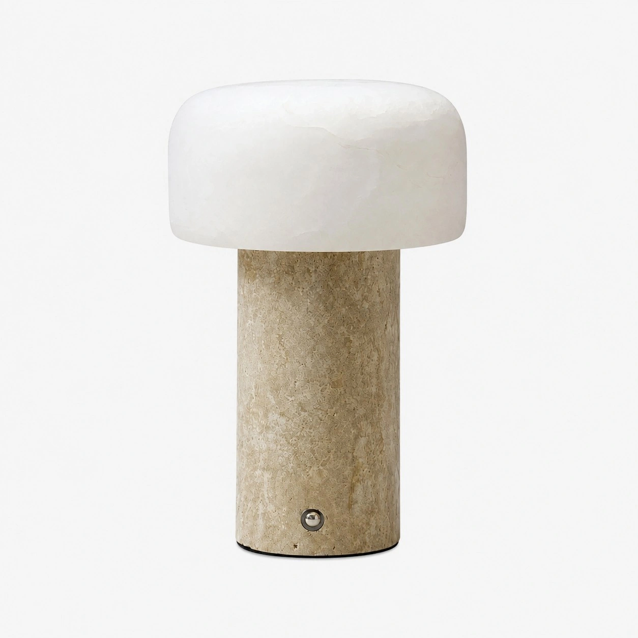 Abajur de mesa com cúpula de dolomita e base de travertino amarelo.