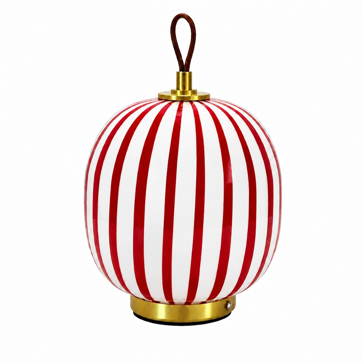 Skleněná stolní lampa s červenými a bílými pruhy, dobíjecí
