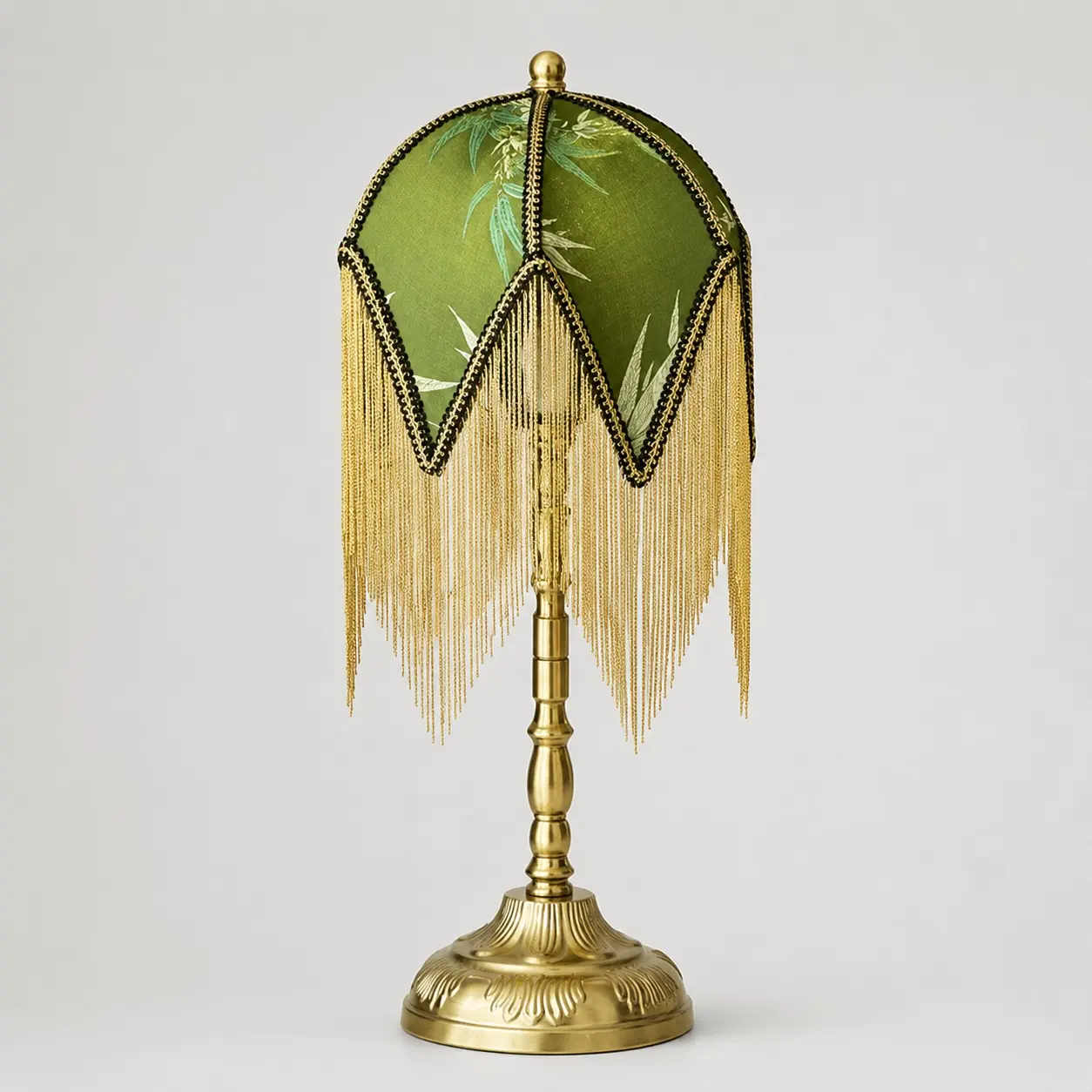 Vintage green tassel table lamp