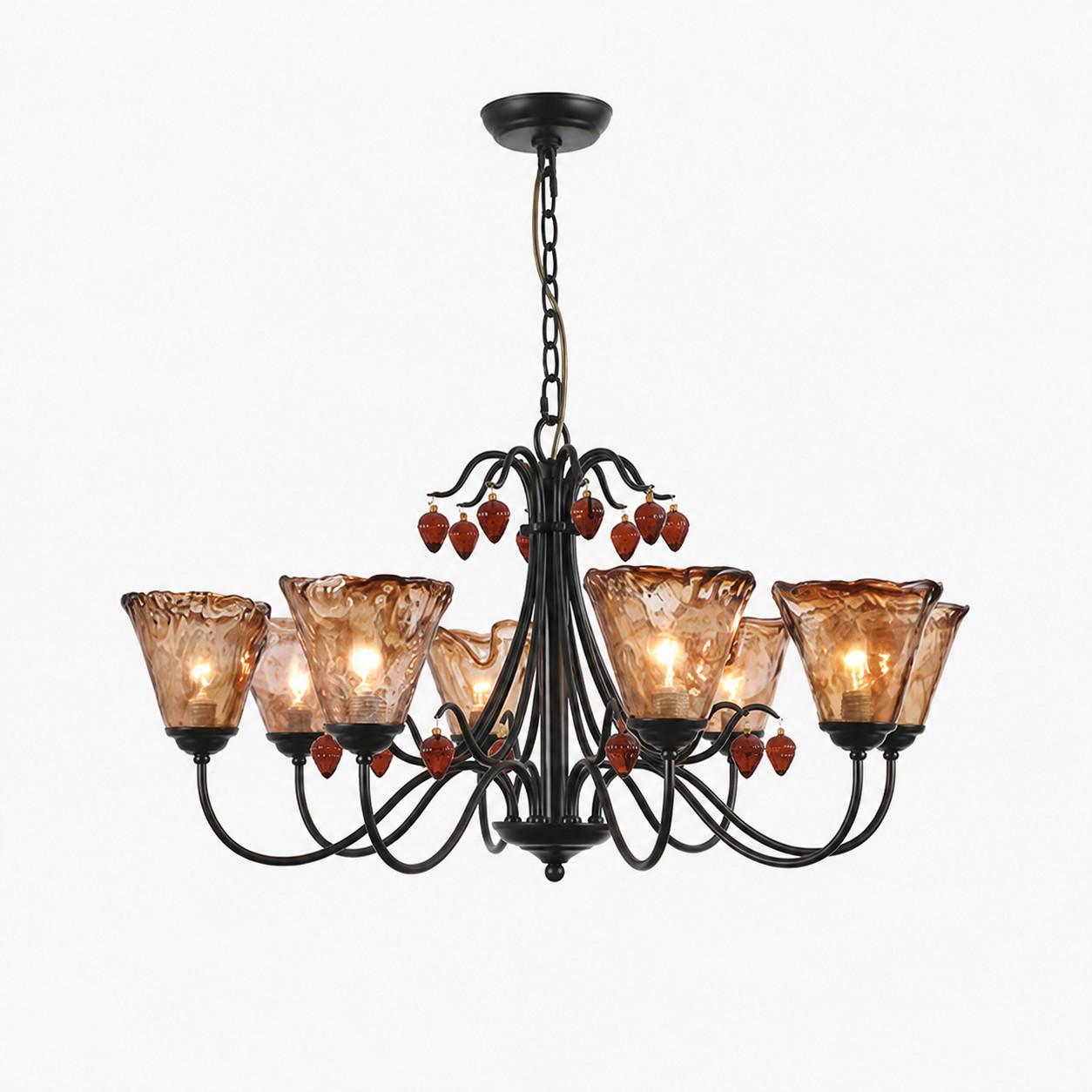 Lustre de ferro com 8 lâmpadas