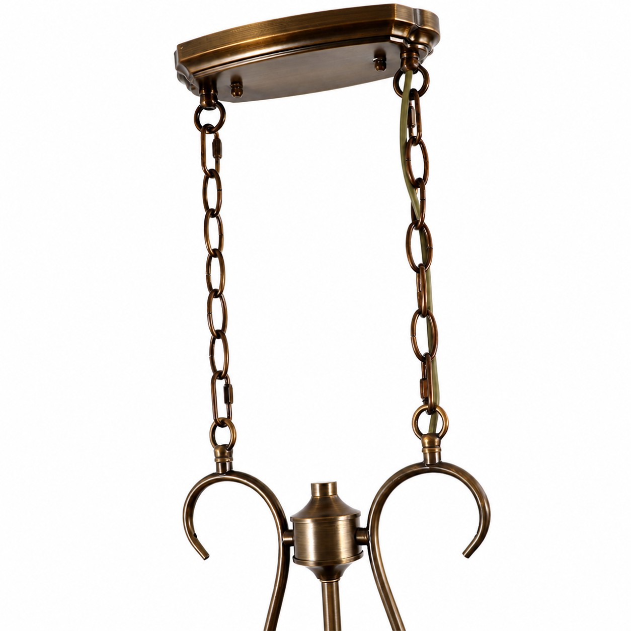 Detalhe do lustre linear de latão e vidro âmbar em estilo campestre francês 3