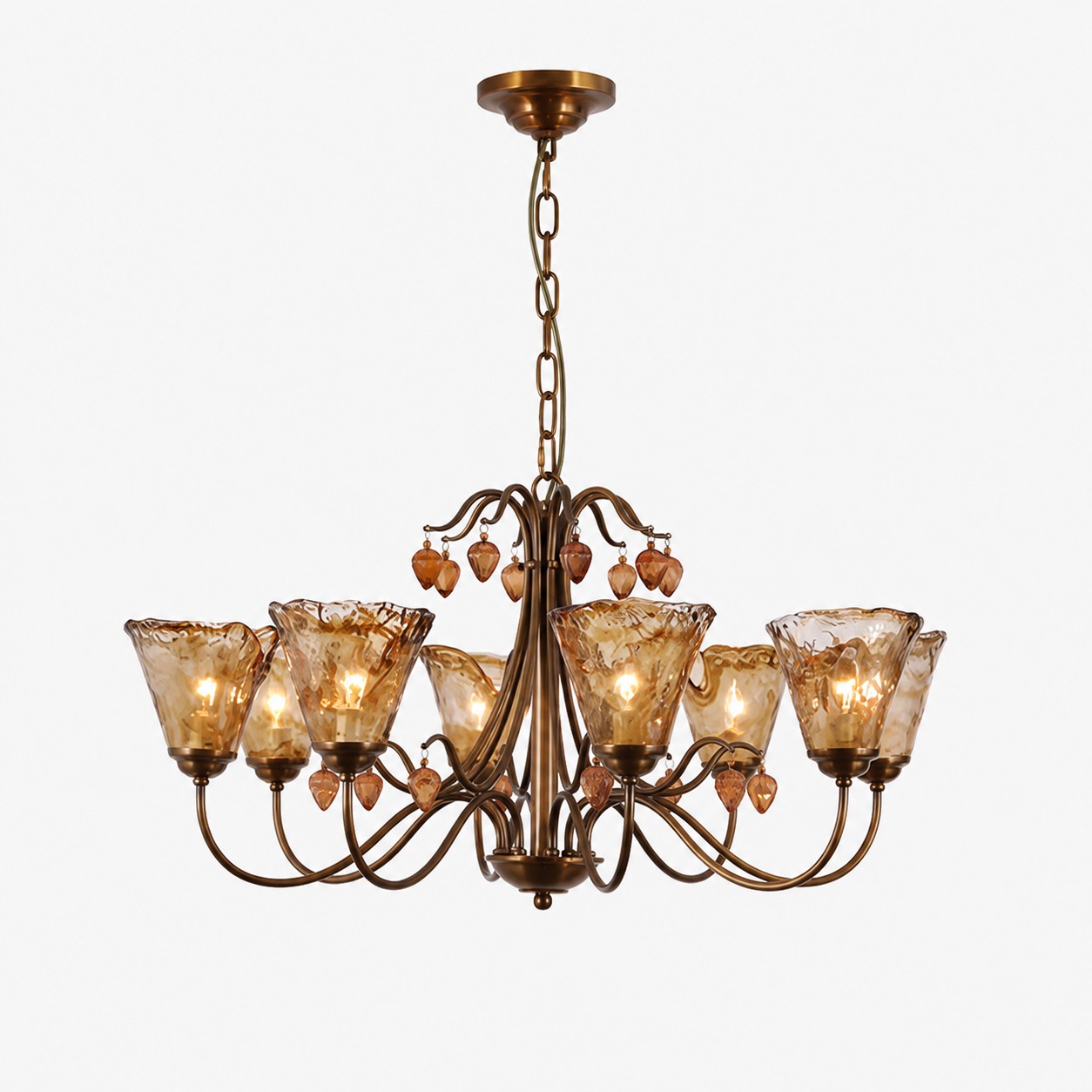 Lustre de cobre com 8 lâmpadas