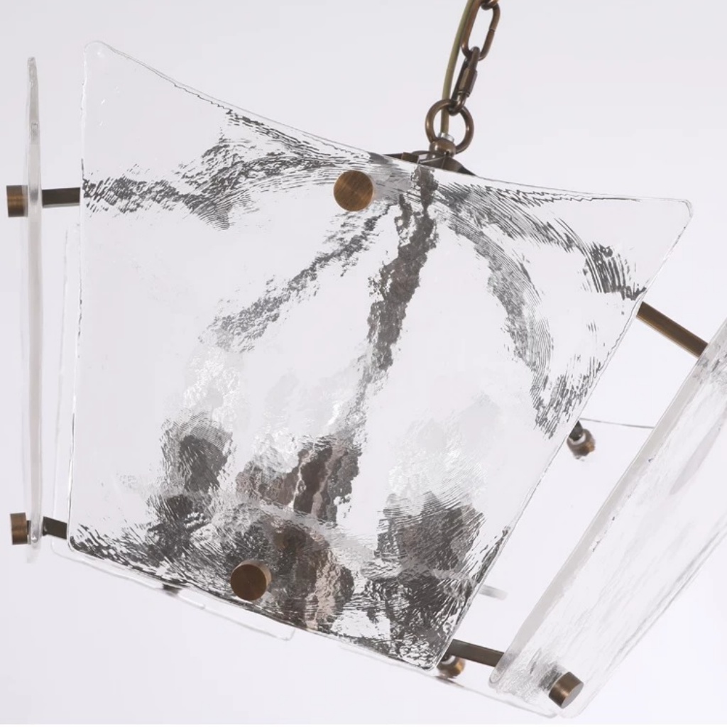 Detalhe do lustre com gaiola de painel de vidro texturizado 2