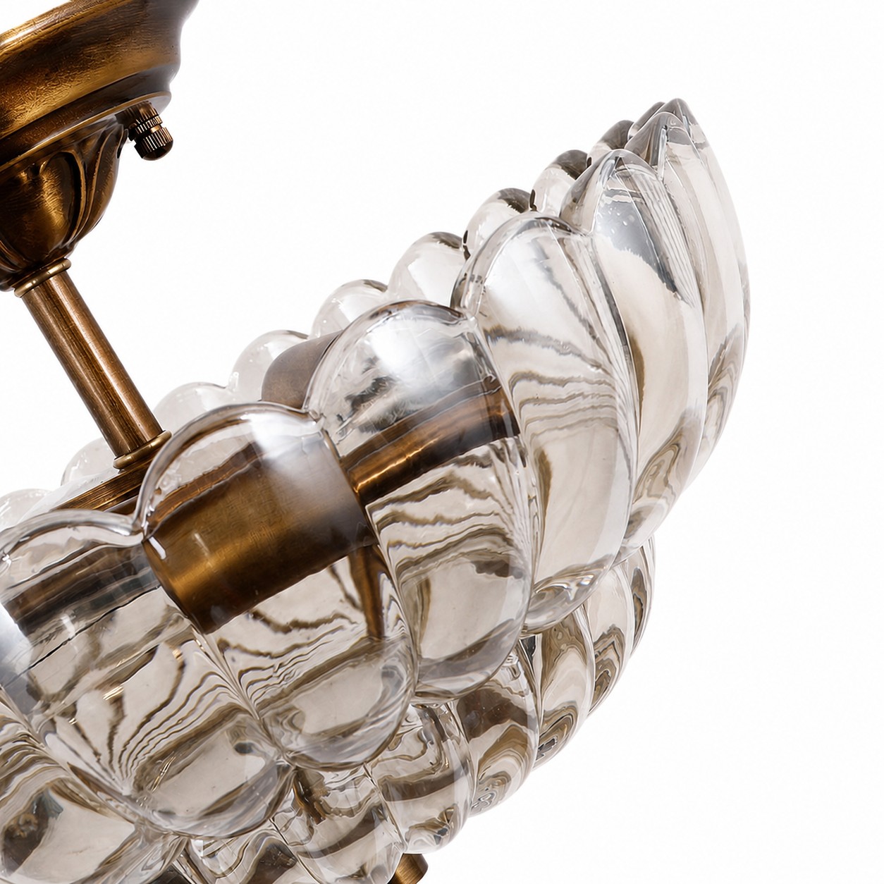 Floral Brass and Amber Glass Semi-Flush Ceiling Light detail 3