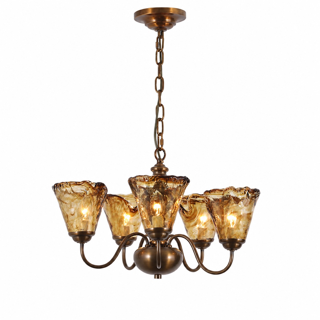 Lustre de vidro âmbar com 5 lâmpadas
